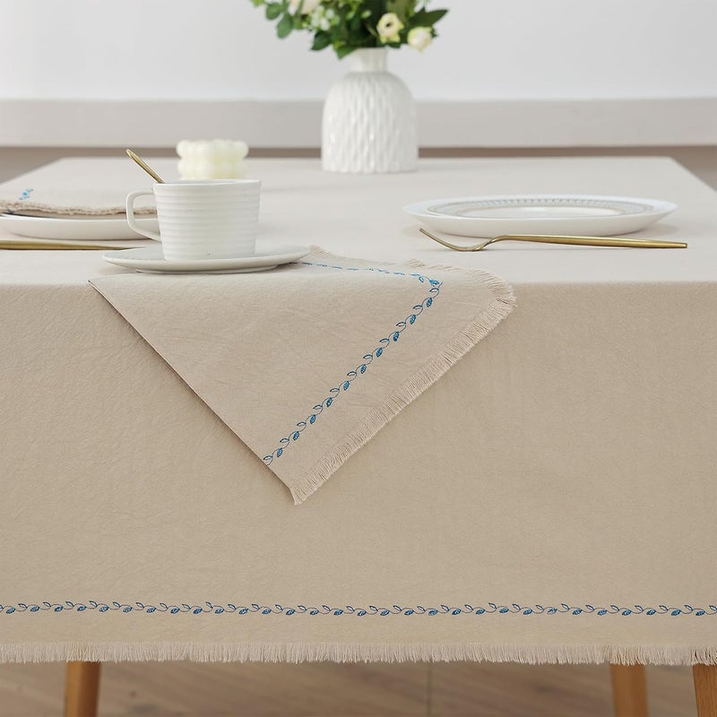 Ayuzawa Embroidered Handmade Cloth NapkinsThickened Cotton Cloth Napkins with FringeKitchen Dining Tabletop Decorationfor Dinners Parties Weddings 18 x 18 Inch Set of 4  Beige - Image 5
