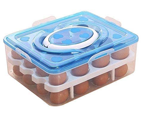 VICHAXAN Vichaxan 32 Egg Holder for Refrigerator FODIENS Auto Scrolling Down Egg Storage Container Box with 1pc Egg Whisk 1pc Egg White Yolk Separator Stackable Egg Drawer Organizer with Timetable Lid  - Image 1