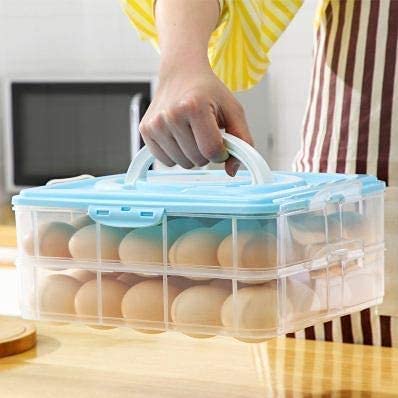 VICHAXAN Vichaxan 32 Egg Holder for Refrigerator FODIENS Auto Scrolling Down Egg Storage Container Box with 1pc Egg Whisk 1pc Egg White Yolk Separator Stackable Egg Drawer Organizer with Timetable Lid  - Image 5
