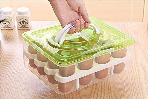 VICHAXAN Vichaxan 32 Egg Holder for Refrigerator FODIENS Auto Scrolling Down Egg Storage Container Box with 1pc Egg Whisk 1pc Egg White Yolk Separator Stackable Egg Drawer Organizer with Timetable Lid  - Image 4