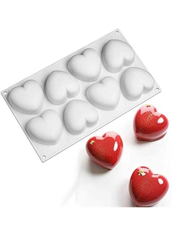 yongsheng Silicone Fondant Mould White，Heart Mold Chocolate Molds - Heart Shape Silicone Mousse Cake Baking Molds For Valentine Hot Chocolate Dessert Candy Cheesecake(8-Cavity)  - Image 2