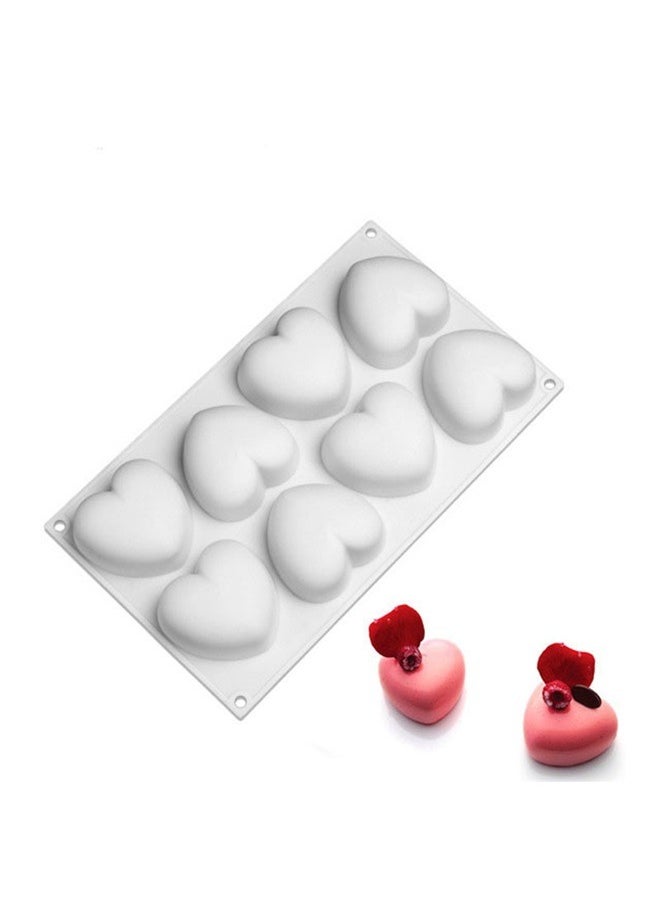 yongsheng Silicone Fondant Mould White，Heart Mold Chocolate Molds - Heart Shape Silicone Mousse Cake Baking Molds For Valentine Hot Chocolate Dessert Candy Cheesecake(8-Cavity)  - Image 1