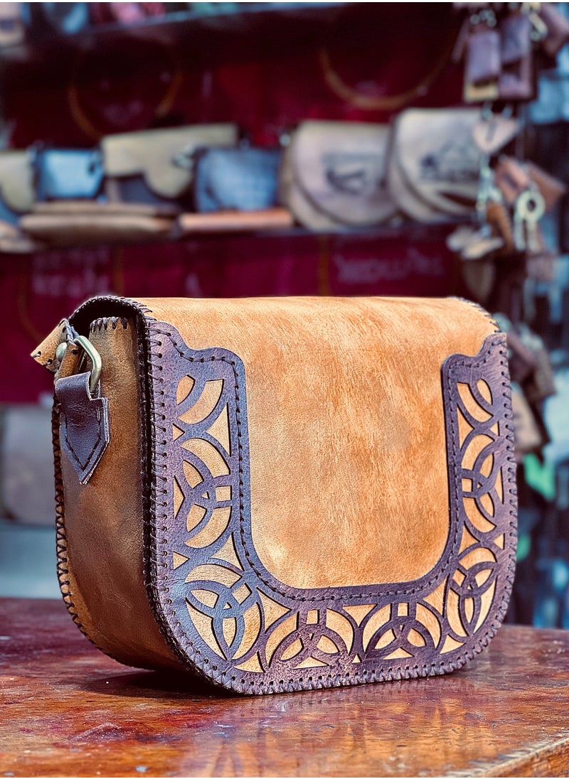 Generic - Handmade genuine leather crossbody bag 3 zippers Strap handle Velvet lining inside Egyptian handcrafted 23*18 - Image 1