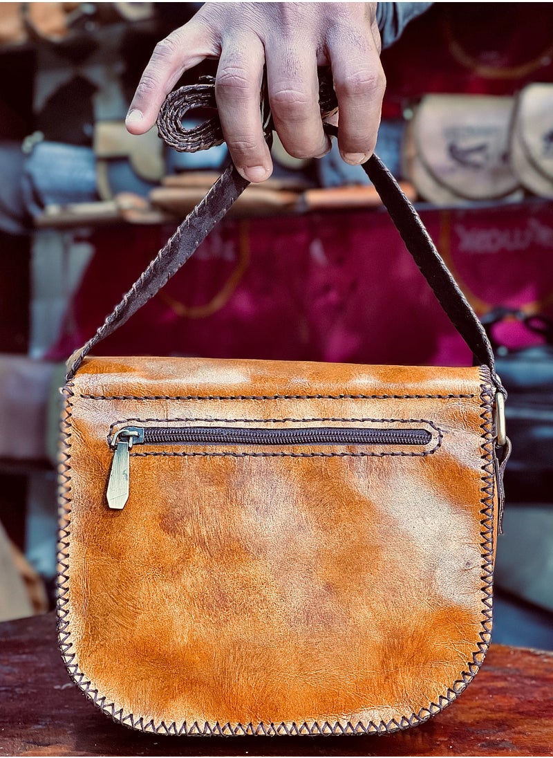 Generic - Handmade genuine leather crossbody bag 3 zippers Strap handle Velvet lining inside Egyptian handcrafted 23*18 - Image 1