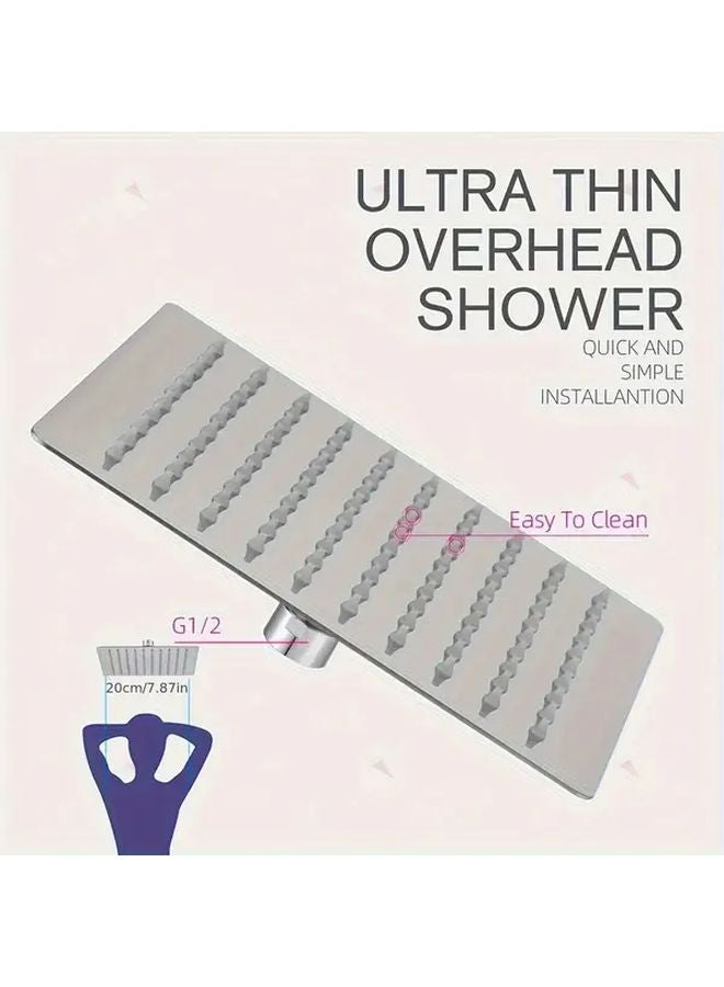 Silvery 8 Inch Square Rain Shower Head High Pressure Wall Mounted Chrome Finish - Image 5