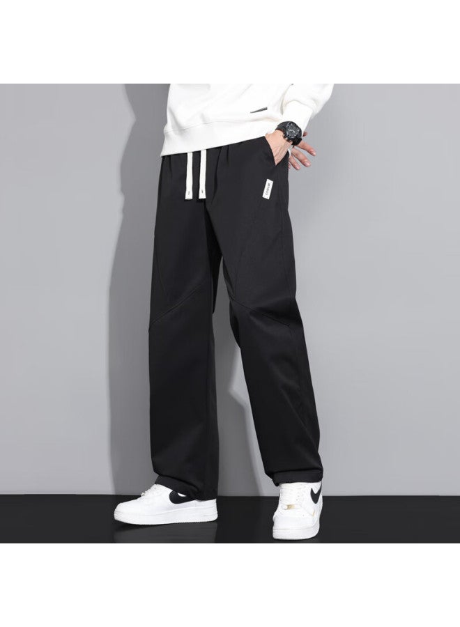Poum American-style Simple Straight-leg Pants For Men, Autumn And Winter Loose-fit Athletic Wide-leg Trousers With Draping Effect, Style 6642, Black, 3XL - Image 2