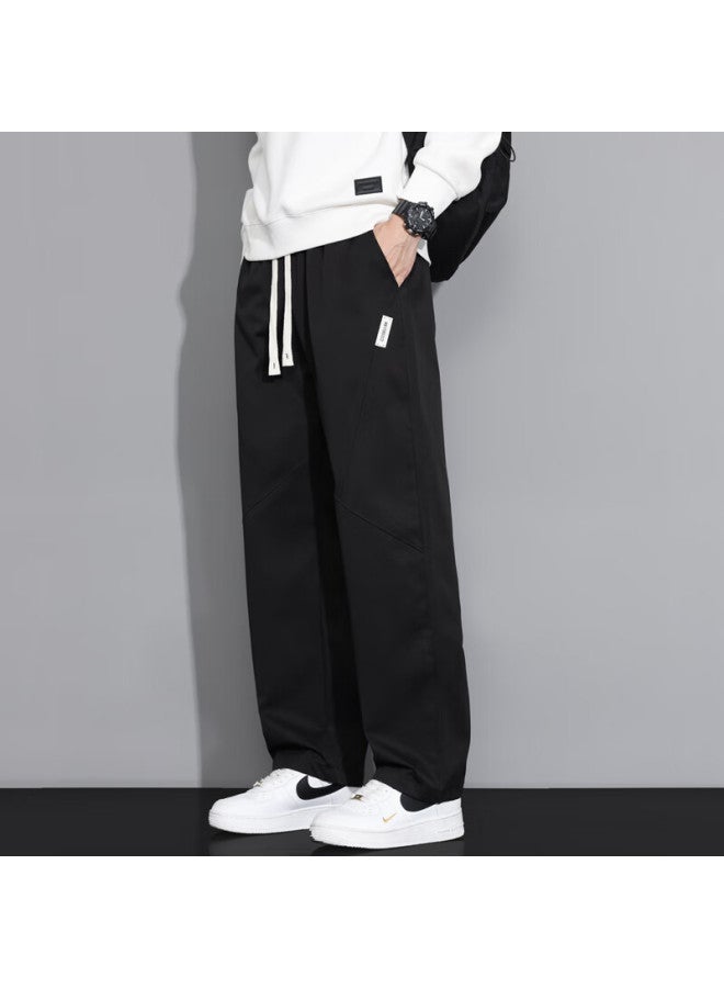 Poum American-style Simple Straight-leg Pants For Men, Autumn And Winter Loose-fit Athletic Wide-leg Trousers With Draping Effect, Style 6642, Black, 3XL - Image 1
