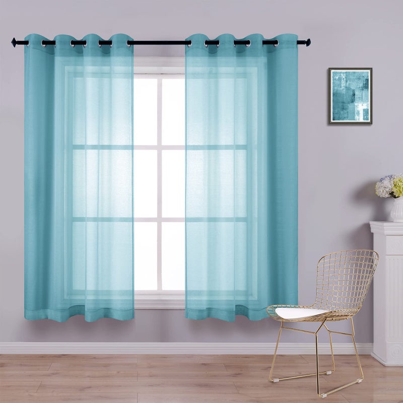 KOUFALL Bathroom Curtains Window ShortSheer Grommet Beach Theme Summer Curtains for Living Room Kitchen45 Inch LengthTeal
