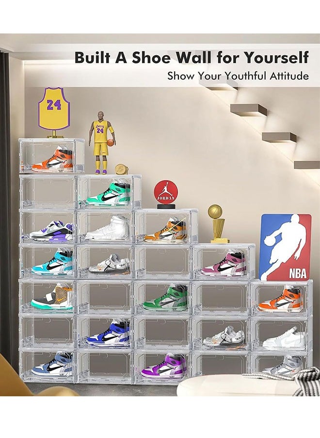 GoldenLike - Shoe Storage Box Shoe Organizer for Closet,Stackable Shoes Storage Bins Clear Shoes Display Cases Sneaker Storage Container Foldable Space-Saving Shoe Rack Shoe Box with Lids(8 Pack) - Image 1
