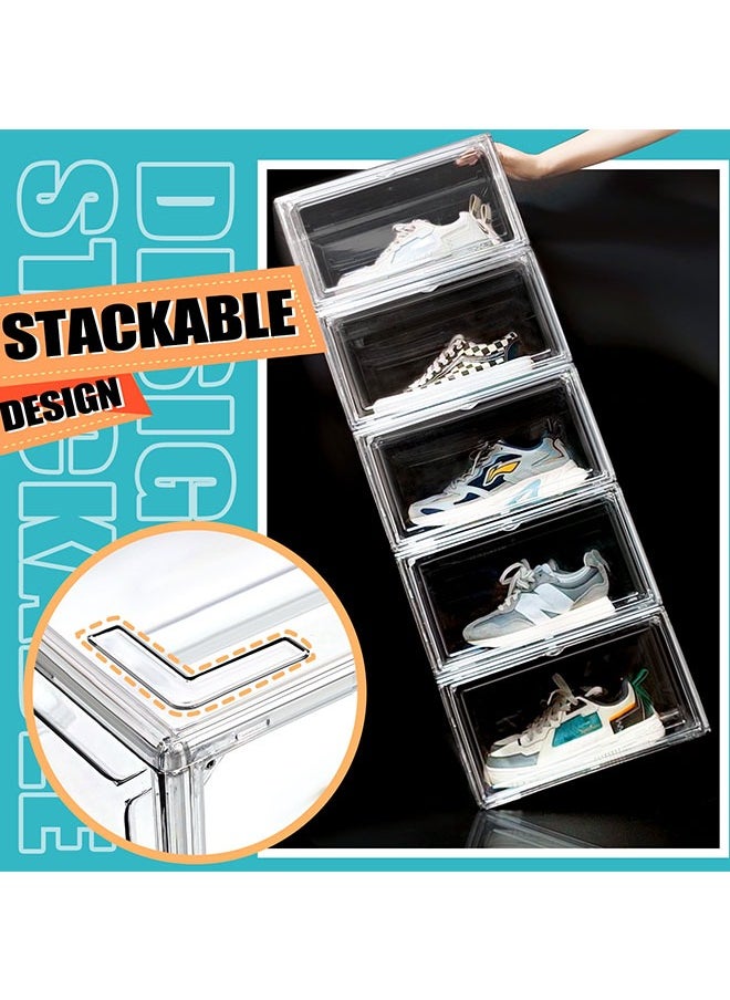 GoldenLike - Shoe Storage Box Shoe Organizer for Closet,Stackable Shoes Storage Bins Clear Shoes Display Cases Sneaker Storage Container Foldable Space-Saving Shoe Rack Shoe Box with Lids(8 Pack) - Image 1