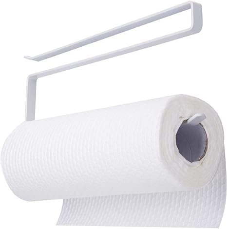 NADEEMS World Paper Towel Hanger Underneath Cabinet Rack No Drilling Paper Roll Holder Over The Door Kitchen Roll Holder Toilet Paper Roll Holder Over The Cabinet Pack of 1White - Image 1