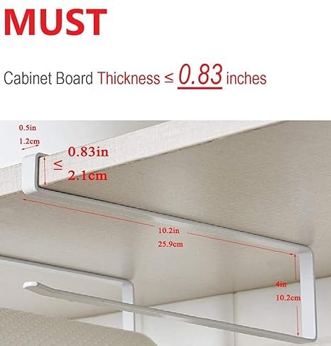 NADEEMS World Paper Towel Hanger Underneath Cabinet Rack No Drilling Paper Roll Holder Over The Door Kitchen Roll Holder Toilet Paper Roll Holder Over The Cabinet Pack of 1White - Image 4