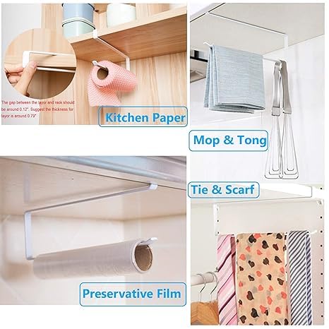 NADEEMS World Paper Towel Hanger Underneath Cabinet Rack No Drilling Paper Roll Holder Over The Door Kitchen Roll Holder Toilet Paper Roll Holder Over The Cabinet Pack of 1White - Image 3