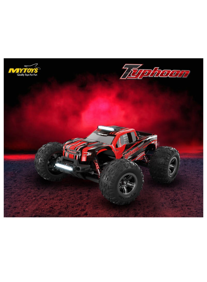 مايتويز سيارات التحكم عن بعد تايفون 1:10، درجة هواية 4WD بسرعة 60+ كم/ساعة، شاحنة تحكم عن بعد سريعة، باجي كهربائي لجميع التضاريس مع بطارية مودولارية بسعة 2500 مللي أمبير للبالغين والأولاد (دعم تعديل متقدم) - Image 5