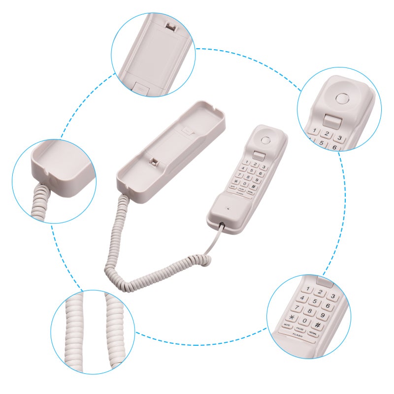 White Home Phone: ABS Plastic Handset & Base Unit - Wall Mountable No-Battery Design, Hold Redial Volume Control Features for Home Office Hotel Cafe - Image 5