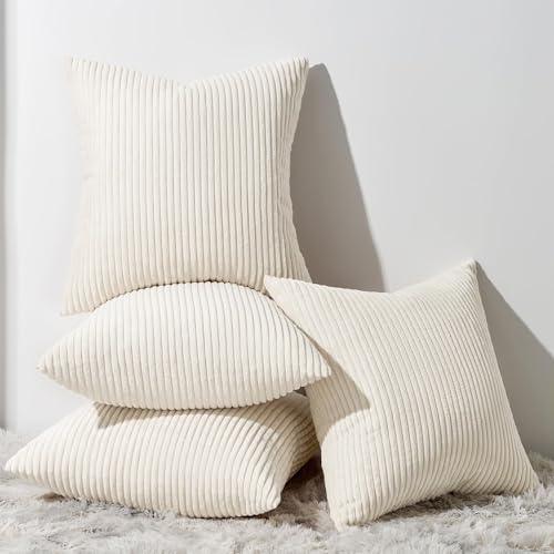 Topfinel Decorative Beige Throw Pillow Covers Cushion Cases Set of 4 Soft Velvet Modern DoubleSided Designs Natural Home Decor Pillow Inserts Not Included 16x16 inch - Image 1