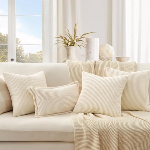 Topfinel Decorative Beige Throw Pillow Covers Cushion Cases Set of 4 Soft Velvet Modern DoubleSided Designs Natural Home Decor Pillow Inserts Not Included 16x16 inch - Image 3
