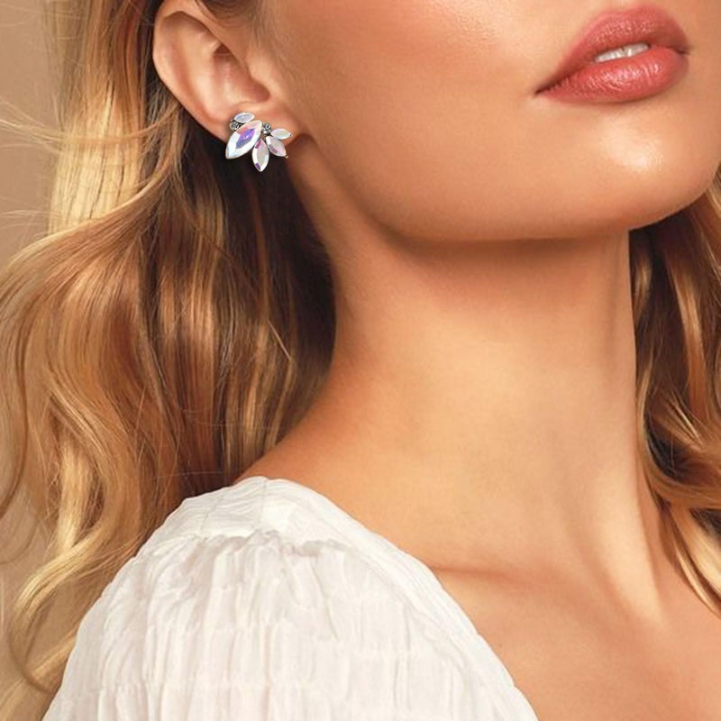 Spiritlele AB Rhinestone Drop Earring Sparkly Iridescent Wedding Earrings for Women Prom Party Faux Crystal Stud Earrings - Image 2