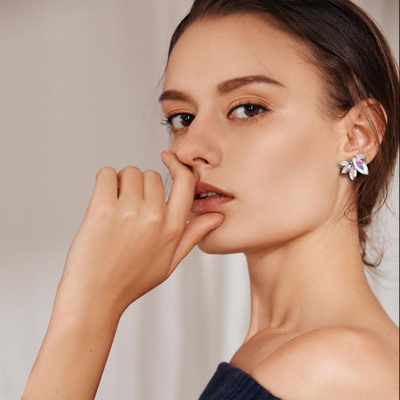 Spiritlele AB Rhinestone Drop Earring Sparkly Iridescent Wedding Earrings for Women Prom Party Faux Crystal Stud Earrings - Image 3