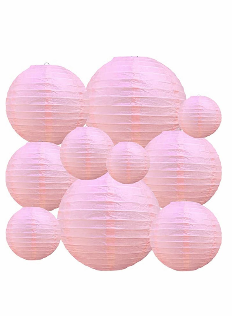 KASTWAVE 10Pcs Pink Paper Lanterns Decorative Chinese/Japanese Hanging Round Foldable Lantern for Birthday Wedding  Bridal Shower Home Decor Party (Size of 4” 6” 8” 10”) - Image 1
