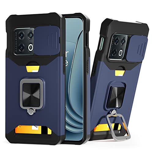 Lokyoo for OnePlus 10 Pro Case with Camera Cover & Kickstand, Slide Lens Cover + Built-in 360° Rotate Ring Stand, Armor Style, Impact-Resistant, Full Protect for OnePlus 10 Pro-Blue - Image 1