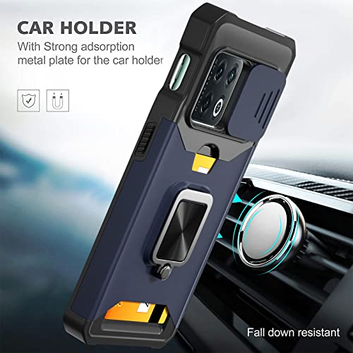 Lokyoo for OnePlus 10 Pro Case with Camera Cover & Kickstand, Slide Lens Cover + Built-in 360° Rotate Ring Stand, Armor Style, Impact-Resistant, Full Protect for OnePlus 10 Pro-Blue - Image 3