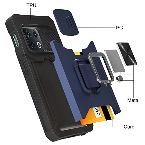 Lokyoo for OnePlus 10 Pro Case with Camera Cover & Kickstand, Slide Lens Cover + Built-in 360° Rotate Ring Stand, Armor Style, Impact-Resistant, Full Protect for OnePlus 10 Pro-Blue - Image 4