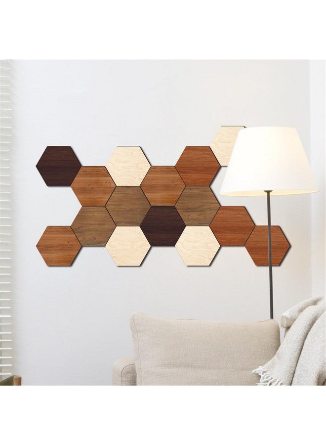 KimDaro Wooden Multi Color Wall Art Decals, 15 PCS 3D Hexagon Wall Tiles for Office, Living Room, Bedroom, Home - Image 3
