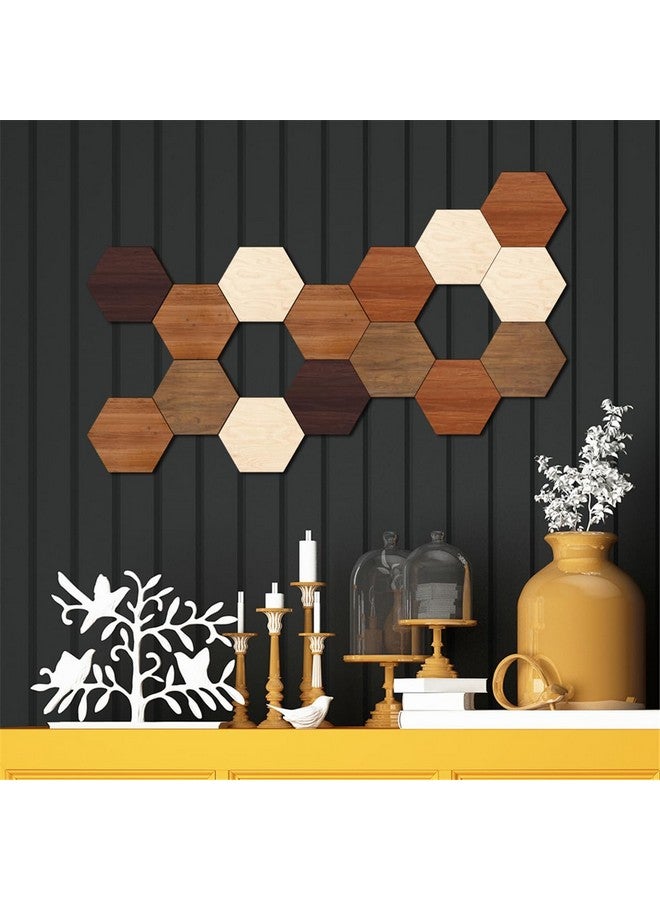 KimDaro Wooden Multi Color Wall Art Decals, 15 PCS 3D Hexagon Wall Tiles for Office, Living Room, Bedroom, Home - Image 1