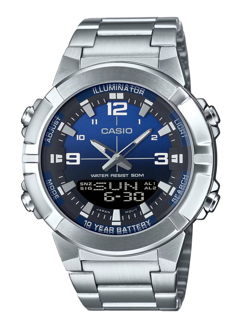 CASIO Analog+Digital Blue Dial Stainless Steel Men's Watch AMW-870DA-2A1V-44MM - Image 1