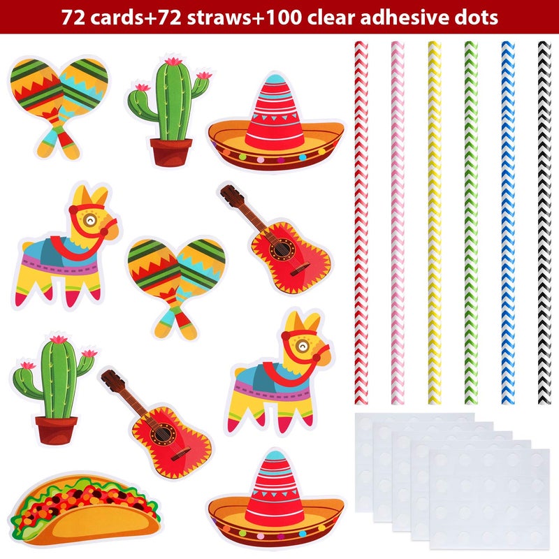 Blulu 72 Pieces Cinco De Mayo Fiesta Paper Striped Straws Mexican Straws for Fun Fiesta Taco Party Supplies  Luau Event Photo Props  Mexican Theme Carnivals Festivals  Wedding  Birthdays Party Favors - Image 2
