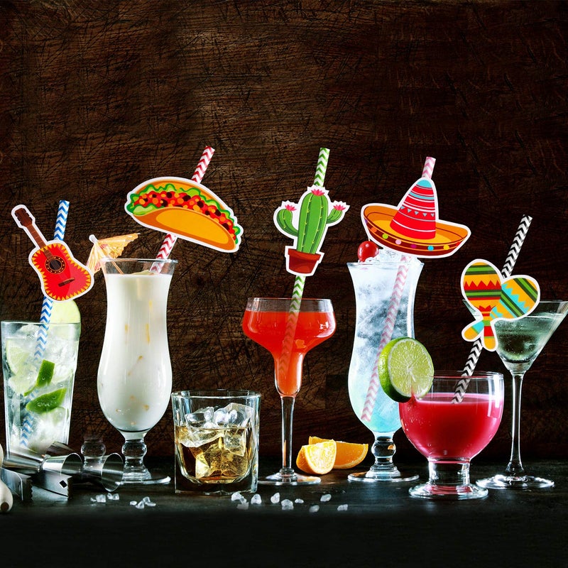 Blulu 72 Pieces Cinco De Mayo Fiesta Paper Striped Straws Mexican Straws for Fun Fiesta Taco Party Supplies  Luau Event Photo Props  Mexican Theme Carnivals Festivals  Wedding  Birthdays Party Favors - Image 4
