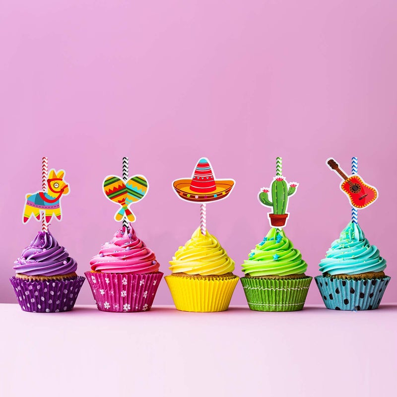 Blulu 72 Pieces Cinco De Mayo Fiesta Paper Striped Straws Mexican Straws for Fun Fiesta Taco Party Supplies  Luau Event Photo Props  Mexican Theme Carnivals Festivals  Wedding  Birthdays Party Favors - Image 5