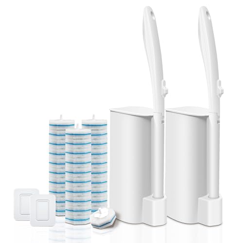 HOMEBETTER Disposable Toilet Brush with 30 Brush Heads, 3-in-1 Toilet Cleaning System Set-2 Ergonomic Toliet Wand, 2 Compact Holder, 30 Pre-Filled Cleaning Solution Refills for Deep Scrub Toilet. 2 Pack. - Image 1