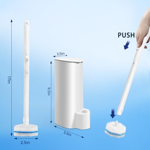HOMEBETTER Disposable Toilet Brush with 30 Brush Heads, 3-in-1 Toilet Cleaning System Set-2 Ergonomic Toliet Wand, 2 Compact Holder, 30 Pre-Filled Cleaning Solution Refills for Deep Scrub Toilet. 2 Pack. - Image 2