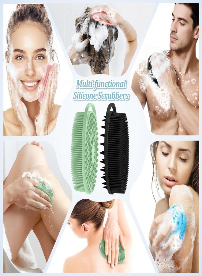 GEENOA Soft Silicone Body Scrubber Set, 2PCS Dual-Side Silicone Loofah for Gentle Exfoliating and Scalp Massaging, Hygienic Shower Scrubber Shampoo Brush for Kids, Women, Sensitive Skin(Black+Green) - Image 5