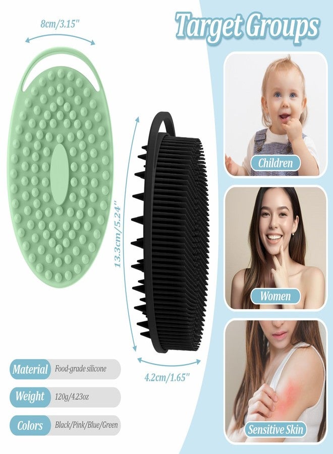 GEENOA Soft Silicone Body Scrubber Set, 2PCS Dual-Side Silicone Loofah for Gentle Exfoliating and Scalp Massaging, Hygienic Shower Scrubber Shampoo Brush for Kids, Women, Sensitive Skin(Black+Green) - Image 2