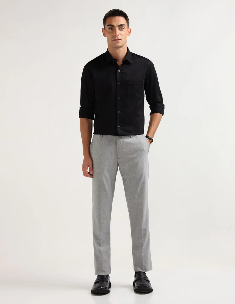 Arrow Light Grey Heathered Regular Fit Trousers for Men | Best Price UAE