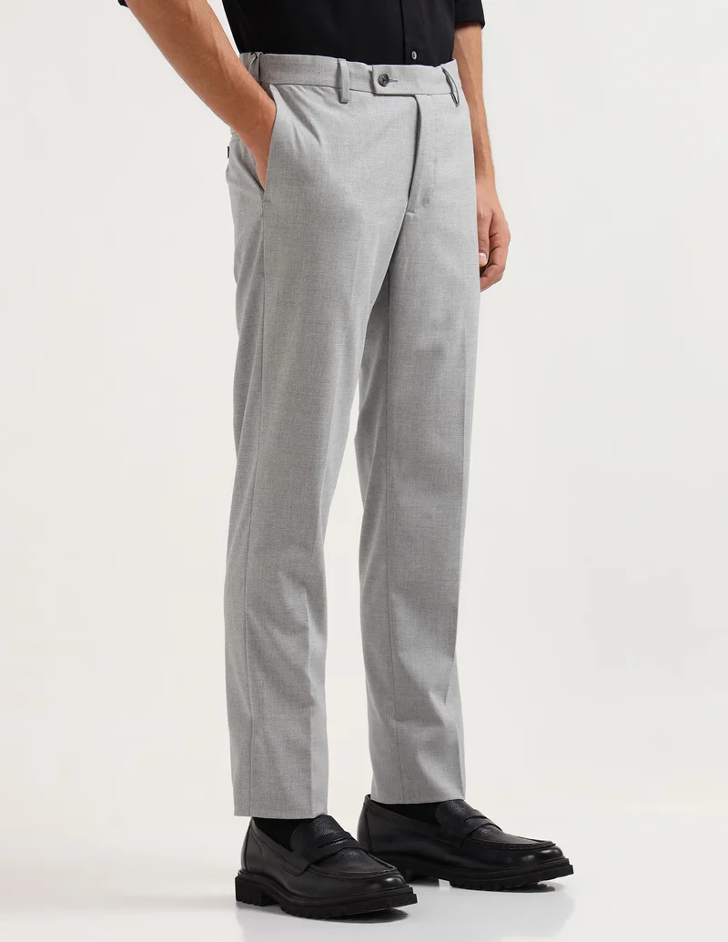 Arrow Light Grey Heathered Regular Fit Trousers for Men | Best Price UAE