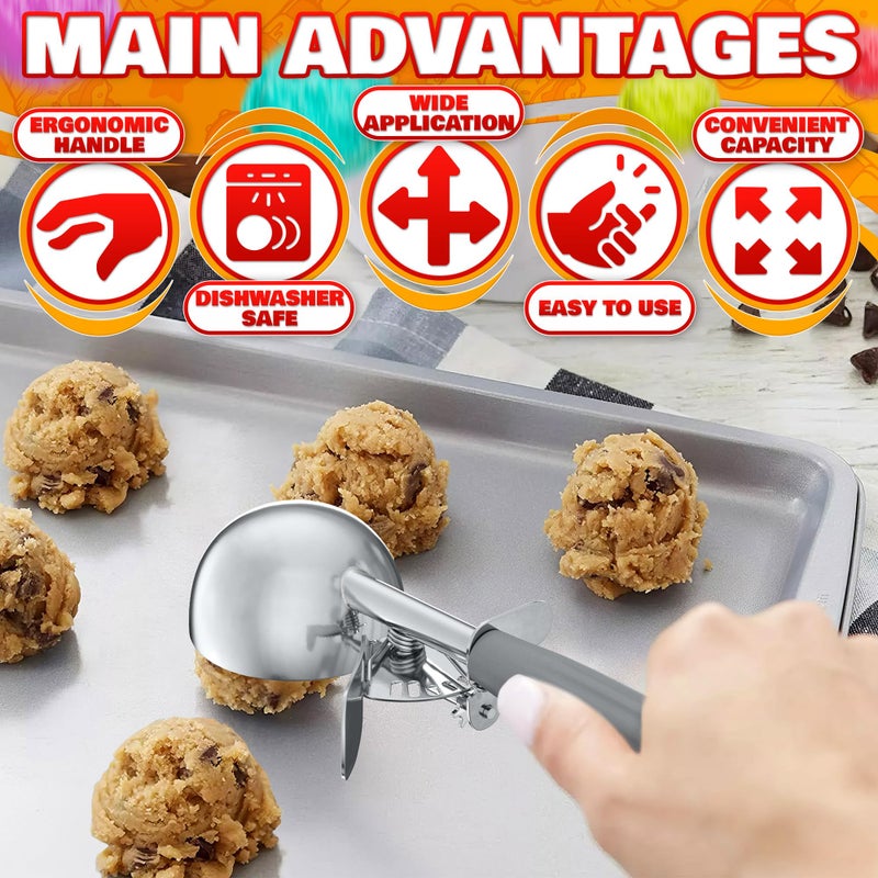 Reluen Stainless Steel Ice Cream Scoop With Trigger - #8 Stainless Steel Ice Scoops For Cookie Dough Measuring Scoops Metal Cup Cake Makers- 4 Oz Portion Scoops For Food Cookie Scoops For Baking - Image 4