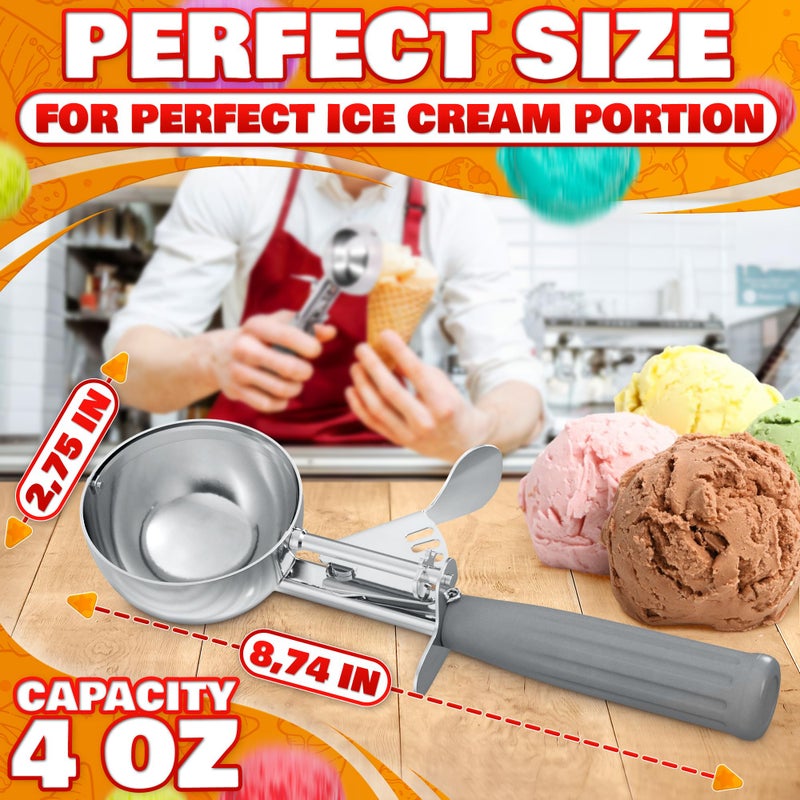 Reluen Stainless Steel Ice Cream Scoop With Trigger - #8 Stainless Steel Ice Scoops For Cookie Dough Measuring Scoops Metal Cup Cake Makers- 4 Oz Portion Scoops For Food Cookie Scoops For Baking - Image 2