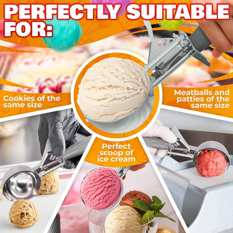 Reluen Stainless Steel Ice Cream Scoop With Trigger - #8 Stainless Steel Ice Scoops For Cookie Dough Measuring Scoops Metal Cup Cake Makers- 4 Oz Portion Scoops For Food Cookie Scoops For Baking - Image 5