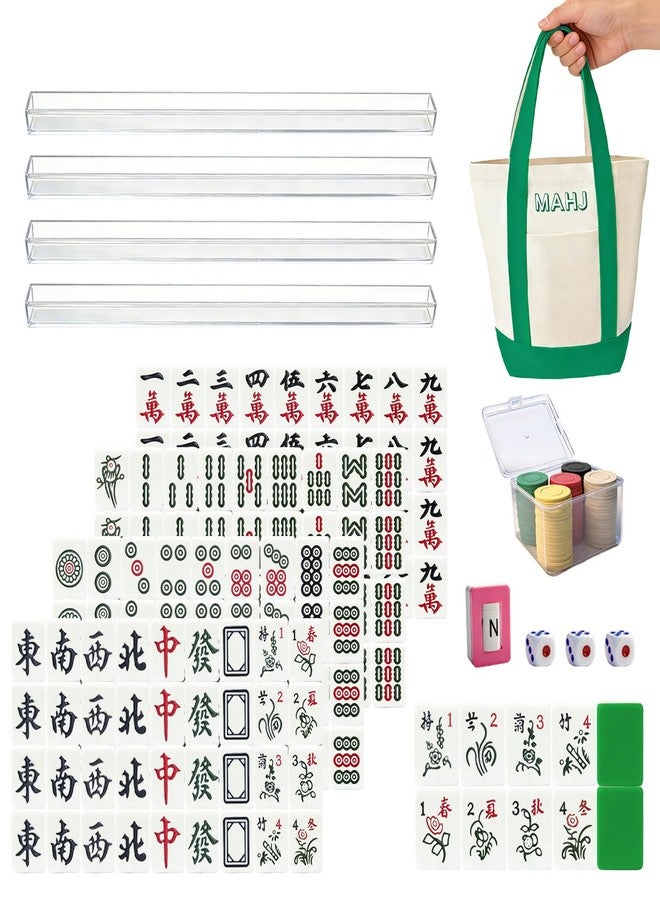 Kasmena Chinese Mahjong Tiles Set,30mm 144 Mahjong Game with Portable Storage Bags, 4 Racks, Scoring, Plastic Coins Dices for Adults & Enthusiasts - Image 1