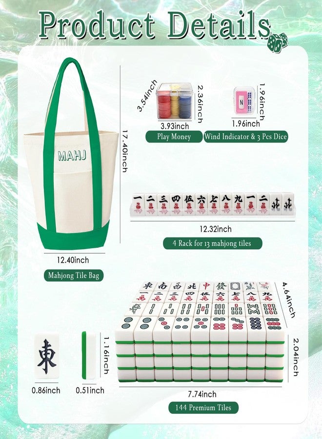 Kasmena Chinese Mahjong Tiles Set,30mm 144 Mahjong Game with Portable Storage Bags, 4 Racks, Scoring, Plastic Coins Dices for Adults & Enthusiasts - Image 3