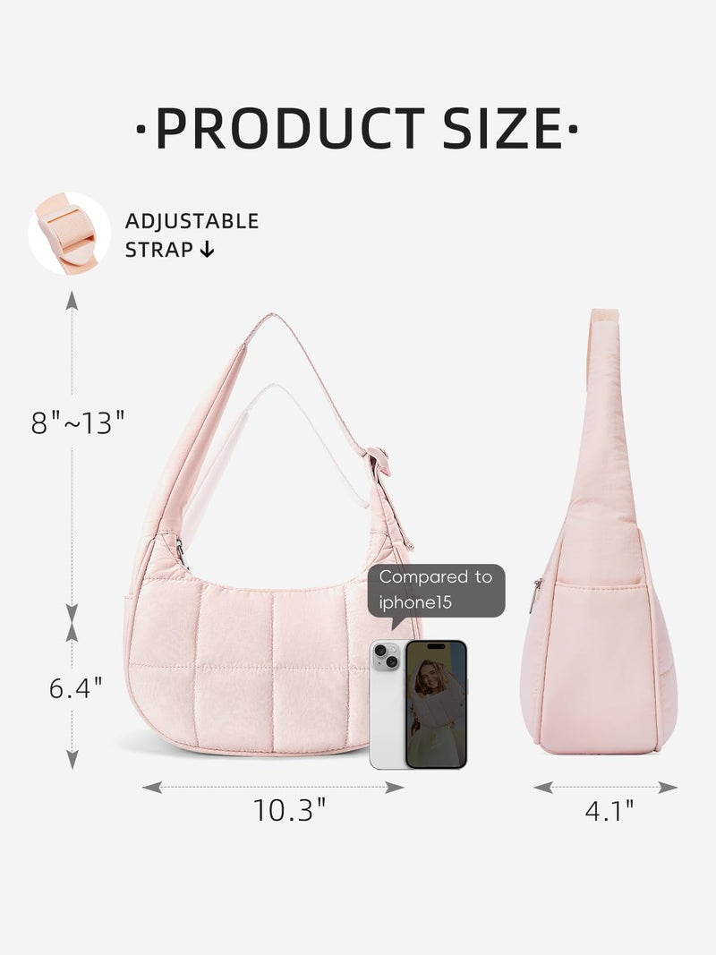 Westbronco Small Puffer Crescent Shoulder Bag For Women  Nylon Quilted Shoulder Purses  Puffy Handbags With Adjustable Strap - Image 2