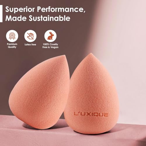 LUXIQUE Classic Beauty Blender Peach | Latex-Free Makeup Sponge for Smooth Blending of Foundation, Concealer & Creams | Unisex Soft Makeup Applicator Sponge for Flawless Finish - Image 3