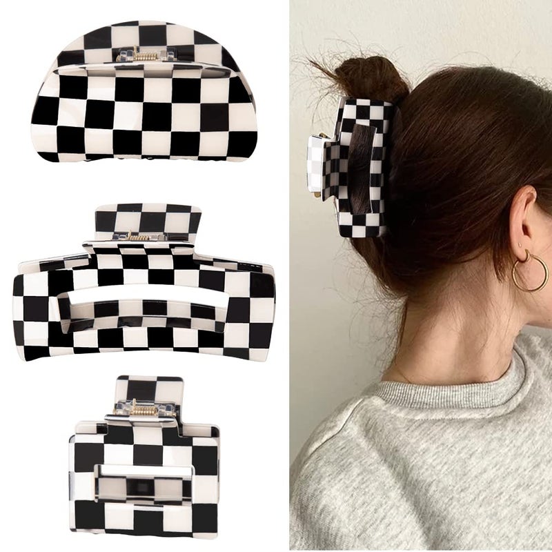Vintage Checkered Y2K Hair Barrettes Aesthetic 3Pcs Claw Clips for Women and Girls