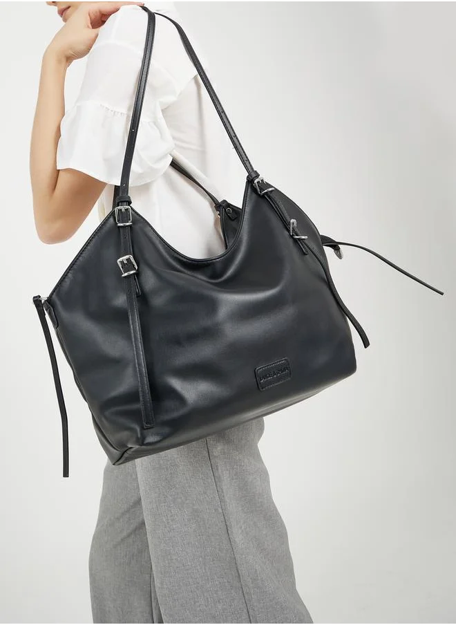 Styli Solid Hobo Bag with Zip Closure