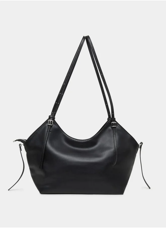 Styli Solid Hobo Bag with Zip Closure