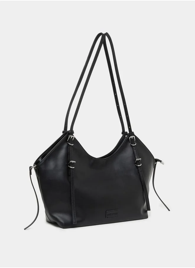 Styli Solid Hobo Bag with Zip Closure